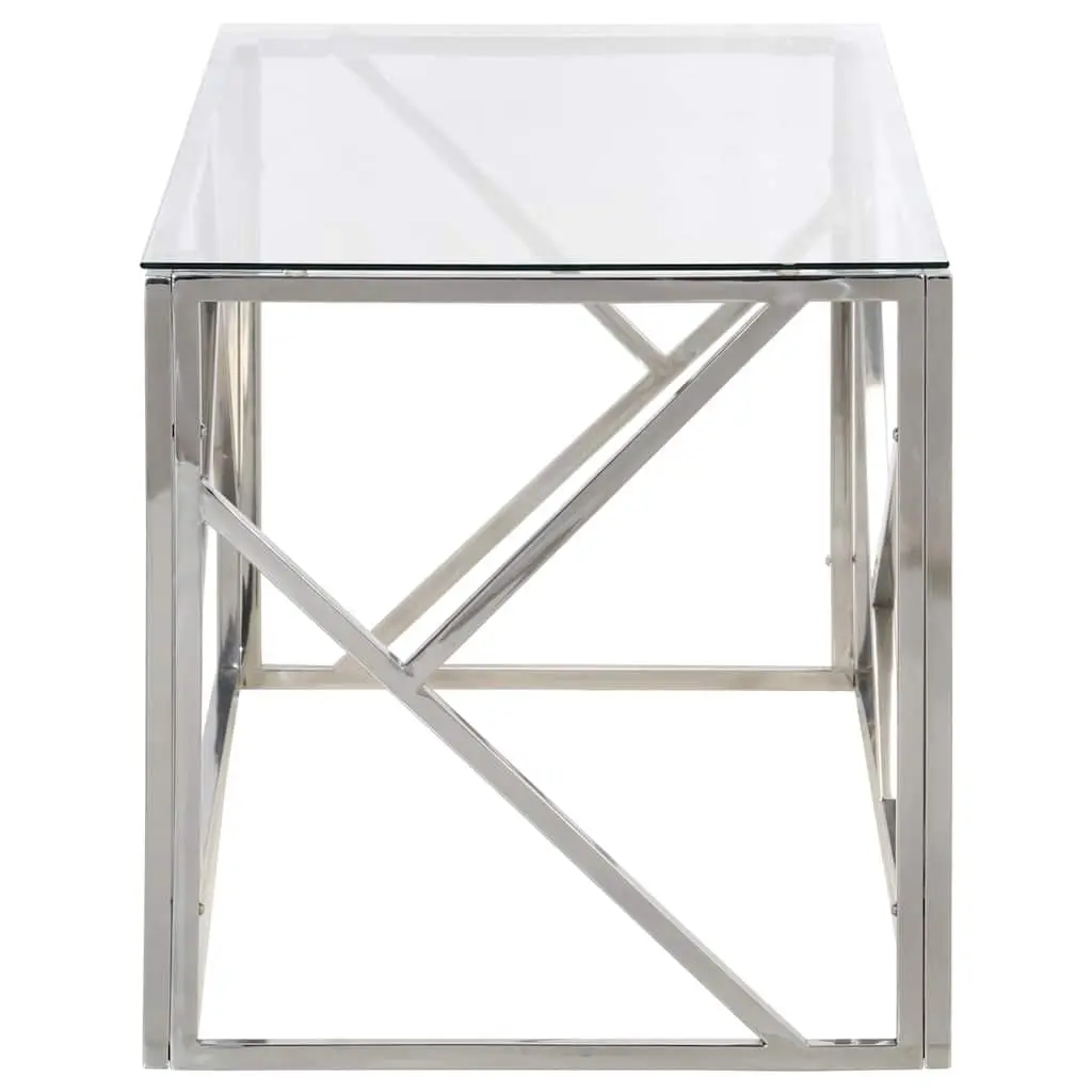 Coffee Table Living Room Silver Stainless Steel Frame Tempered Glass Top Modern Accent