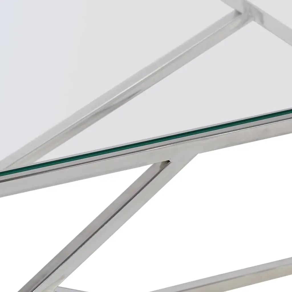 Coffee Table Living Room Silver Stainless Steel Frame Tempered Glass Top Modern Accent