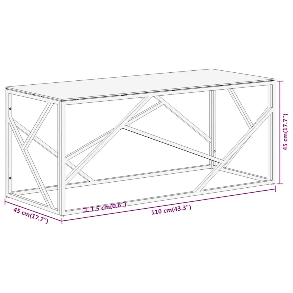 Coffee Table Living Room Silver Stainless Steel Frame Tempered Glass Top Modern Accent