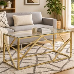 Tempered Glass Top Coffee Table with Stainless Steel Frame
