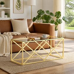 Coffee Table Specifications: Gold Frame & Glass Top