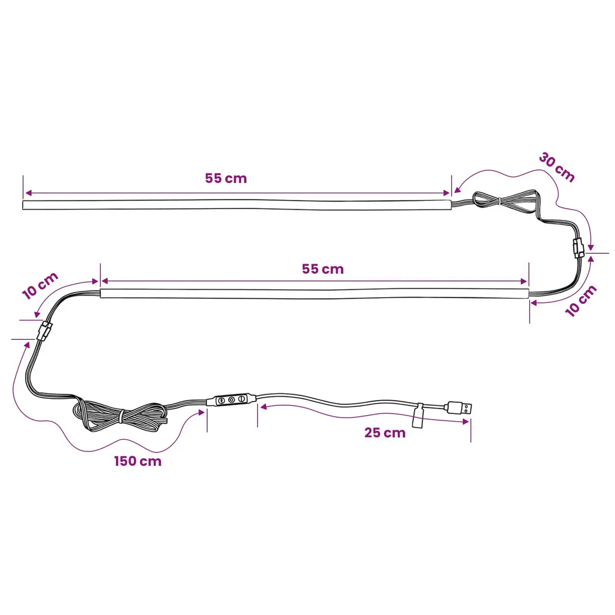LED Strip Lights Indoor 180 cm 2 pcs Black SMD5050 USB Bedroom Living Room