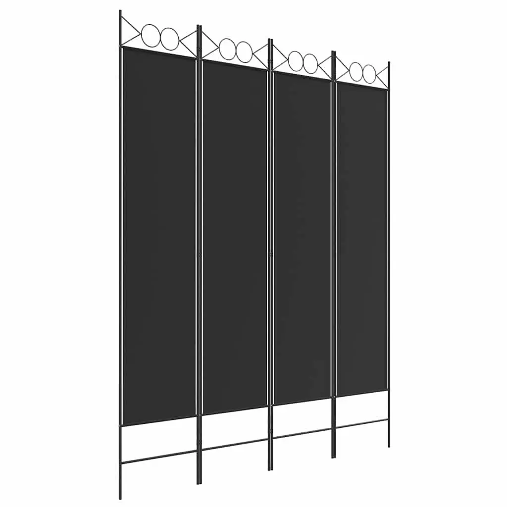 4-Panel Room Divider Screen Foldable Partition Wall Privacy Bedroom Fabric Black 160 x 200 cm