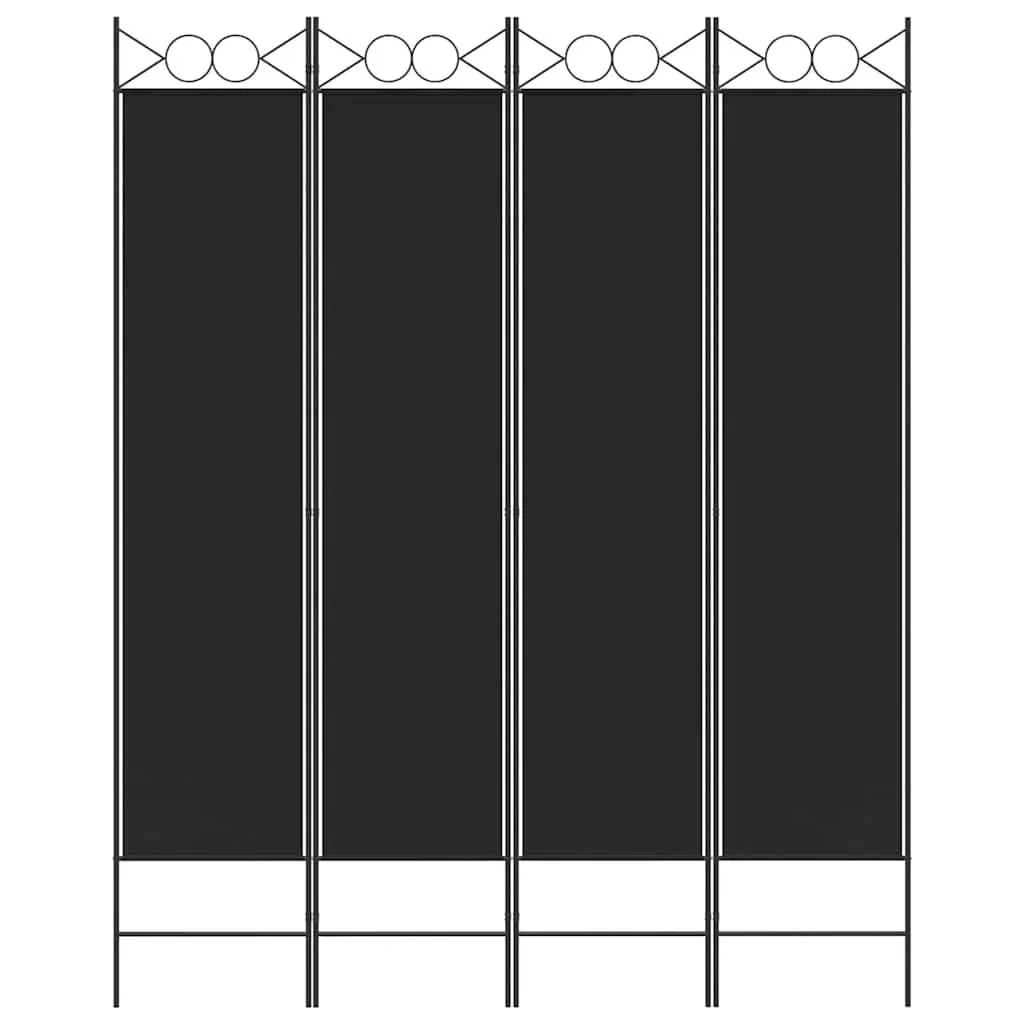 4-Panel Room Divider Screen Foldable Partition Wall Privacy Bedroom Fabric Black 160 x 200 cm