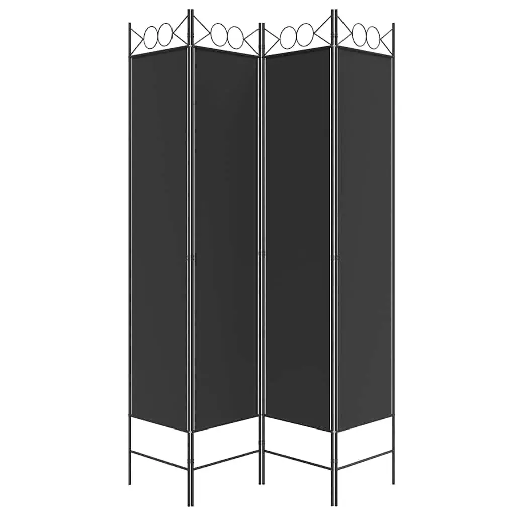 4-Panel Room Divider Screen Foldable Partition Wall Privacy Bedroom Fabric Black 160 x 200 cm