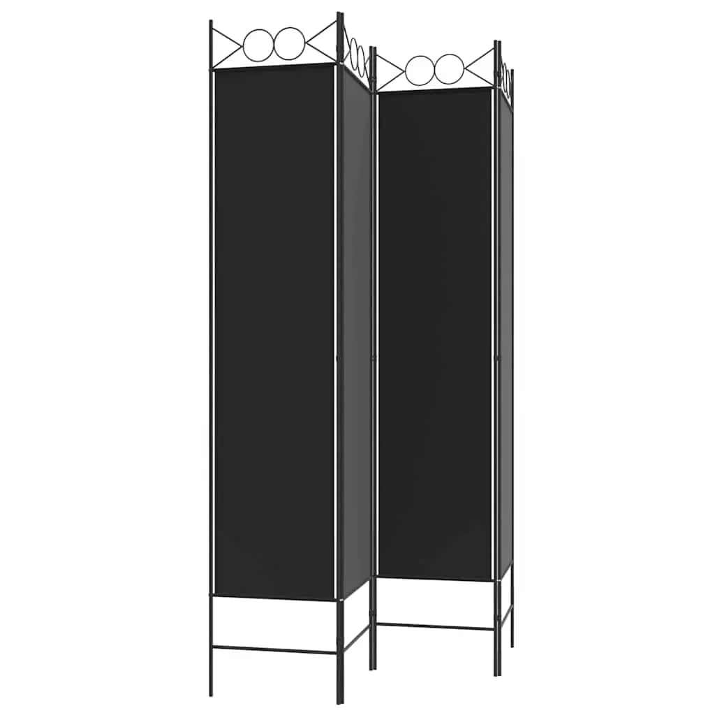 4-Panel Room Divider Screen Foldable Partition Wall Privacy Bedroom Fabric Black 160 x 200 cm