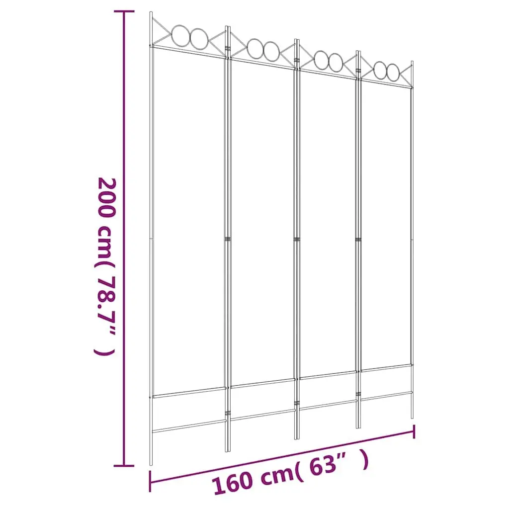 4-Panel Room Divider Screen Foldable Partition Wall Privacy Bedroom Fabric Black 160 x 200 cm