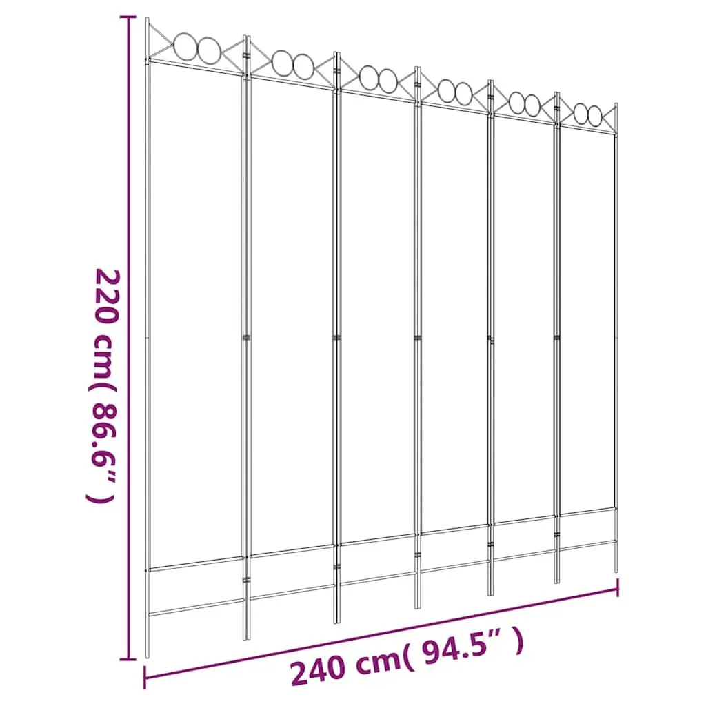 6-Panel Room Divider Screen Folding Partition Privacy Separator Black 240x220cm