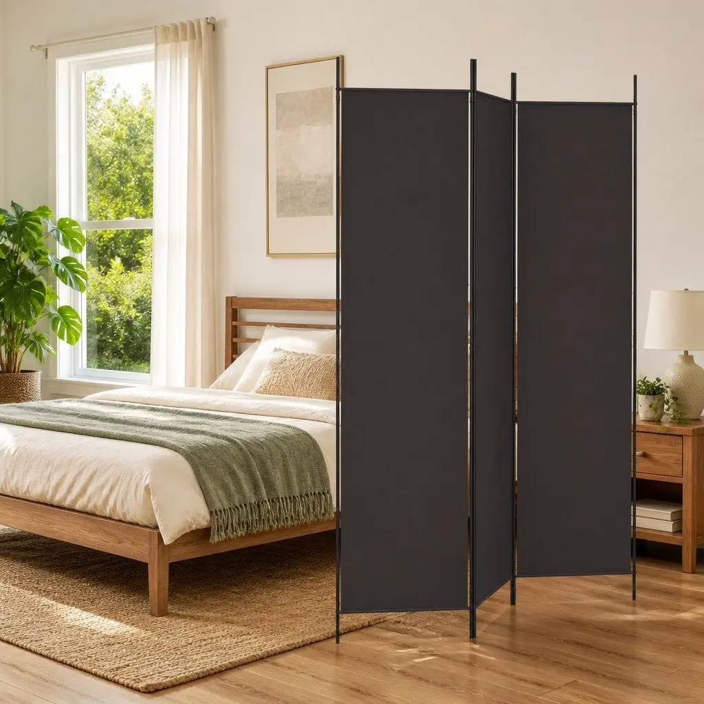 3-Panel Room Divider Screen, 150x200cm, Brown Fabric