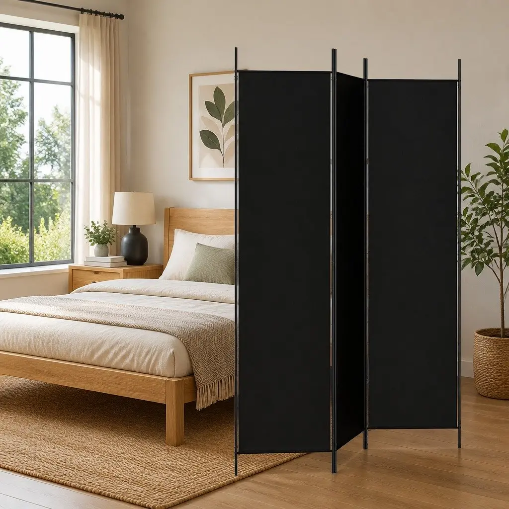 3-Panel Room Divider Screen for Bedroom Living Room Black 150x200cm