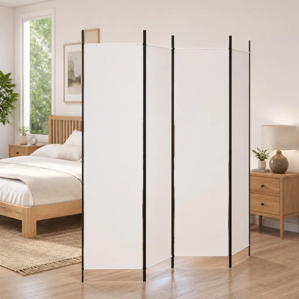 4-Panel Room Divider Screen for Bedroom Living Area 200 x 200 cm White Fabric Foldable Privacy Partition