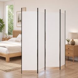 4-Panel White Room Divider: 200 x 200 cm Fabric Screen
