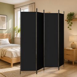 4-Panel Room Divider Screen Foldable Privacy Partition Black Fabric 200x200cm