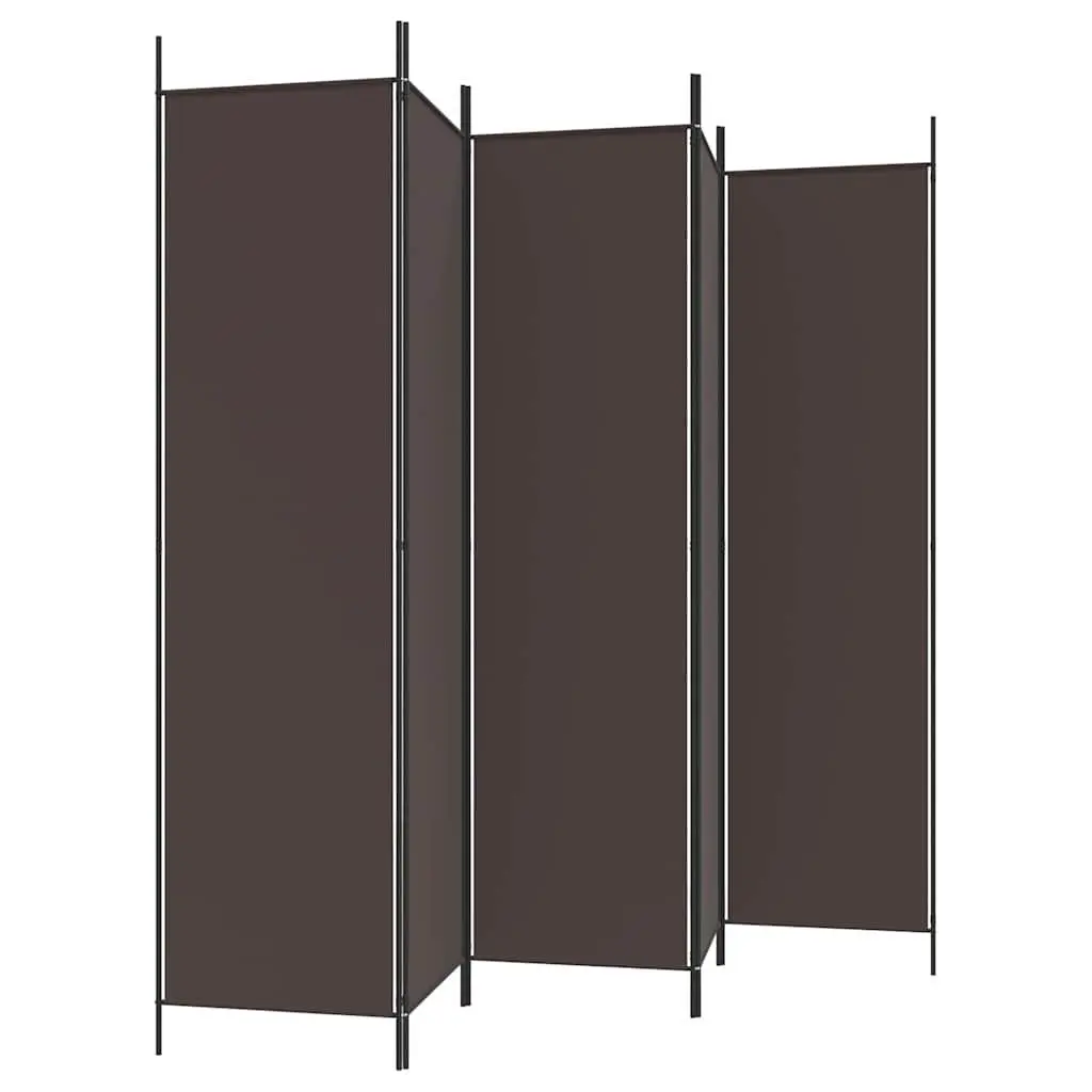 5-Panel Brown Room Divider Folding Screen