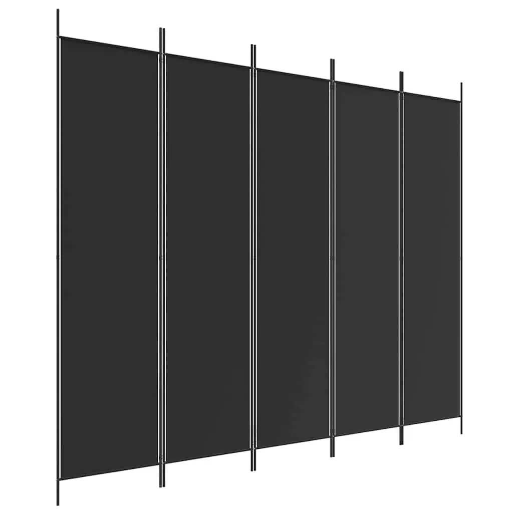 5-Panel Room Divider Folding Privacy Screen Space-Saving Partition Black Fabric