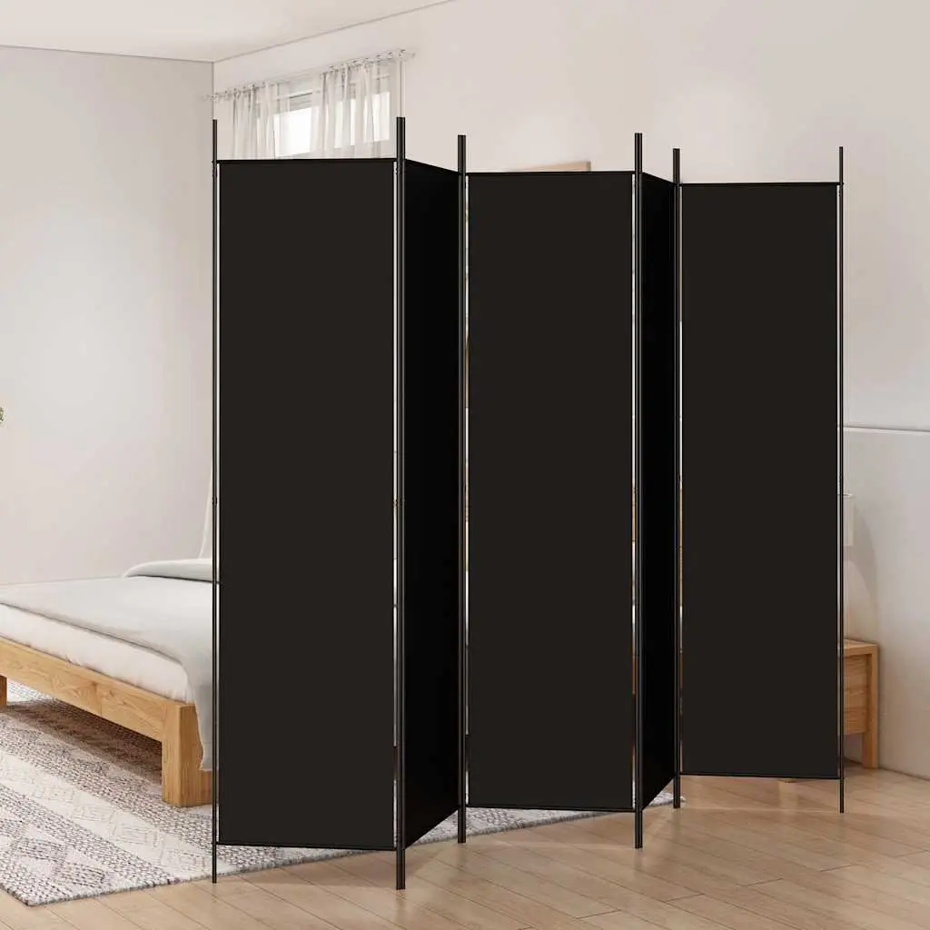 5-Panel Room Divider Folding Privacy Screen Space-Saving Partition Black Fabric