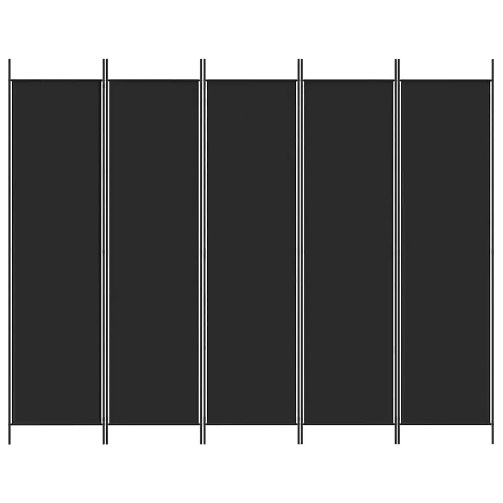 5-Panel Room Divider Folding Privacy Screen Space-Saving Partition Black Fabric