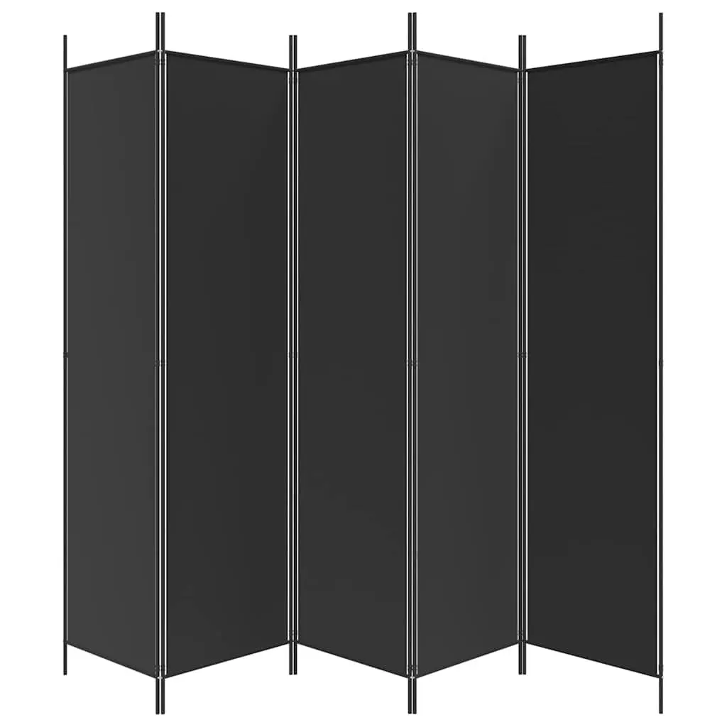 5-Panel Room Divider Folding Privacy Screen Space-Saving Partition Black Fabric