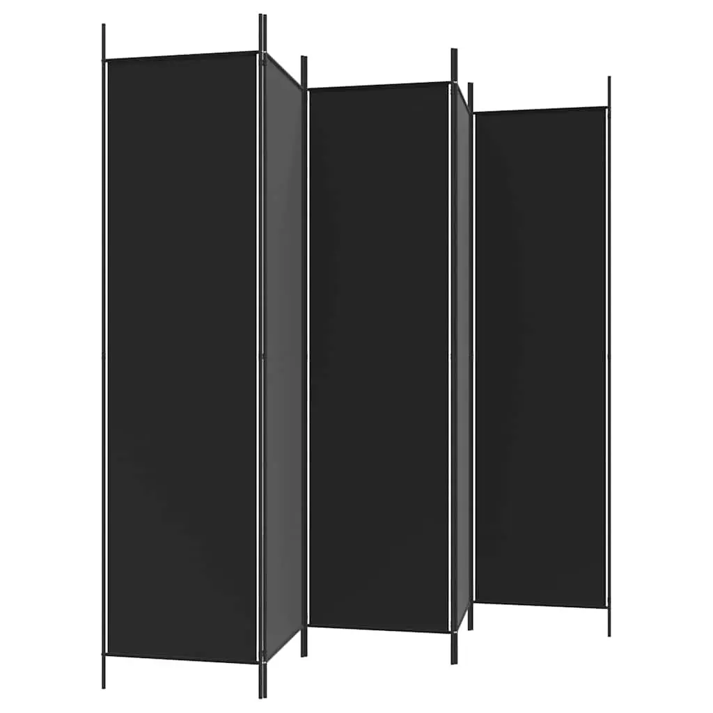 5-Panel Room Divider Folding Privacy Screen Space-Saving Partition Black Fabric