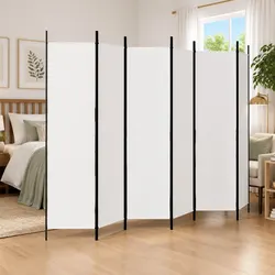 6-Panel Room Divider: 300x200 cm, White, Polyester