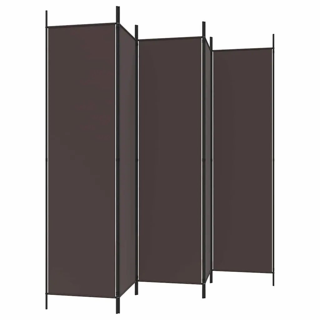6-Panel Brown Fabric Room Divider