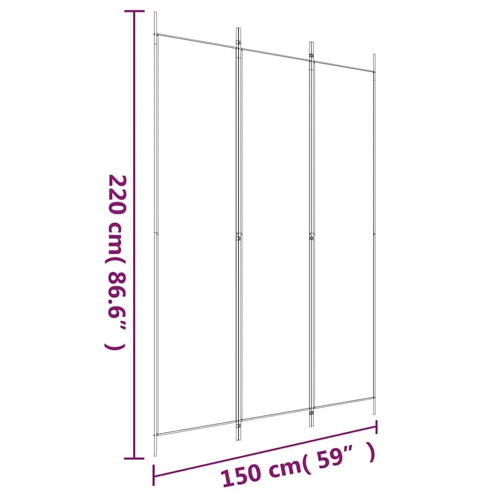 3-Panel Room Divider Folding Screen White Privacy Partition Fabric Foldable