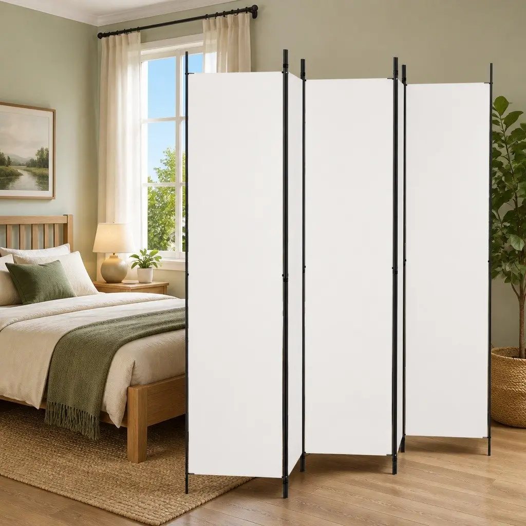 5-Panel Room Divider Screen Folding Privacy Partition White Fabric 250x220cm