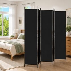 5-Panel Foldable Room Divider, 250x220 cm, Black Fabric