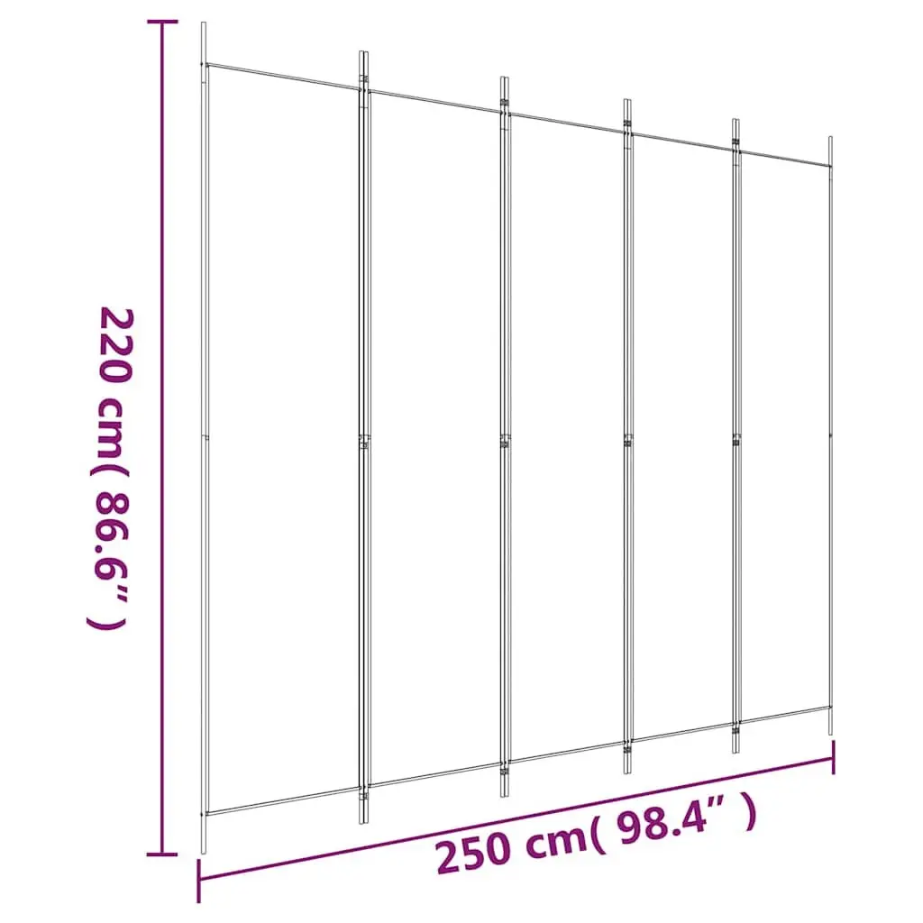 Room Divider Screen 5-Panel Foldable Privacy Partition Black 250x220 cm