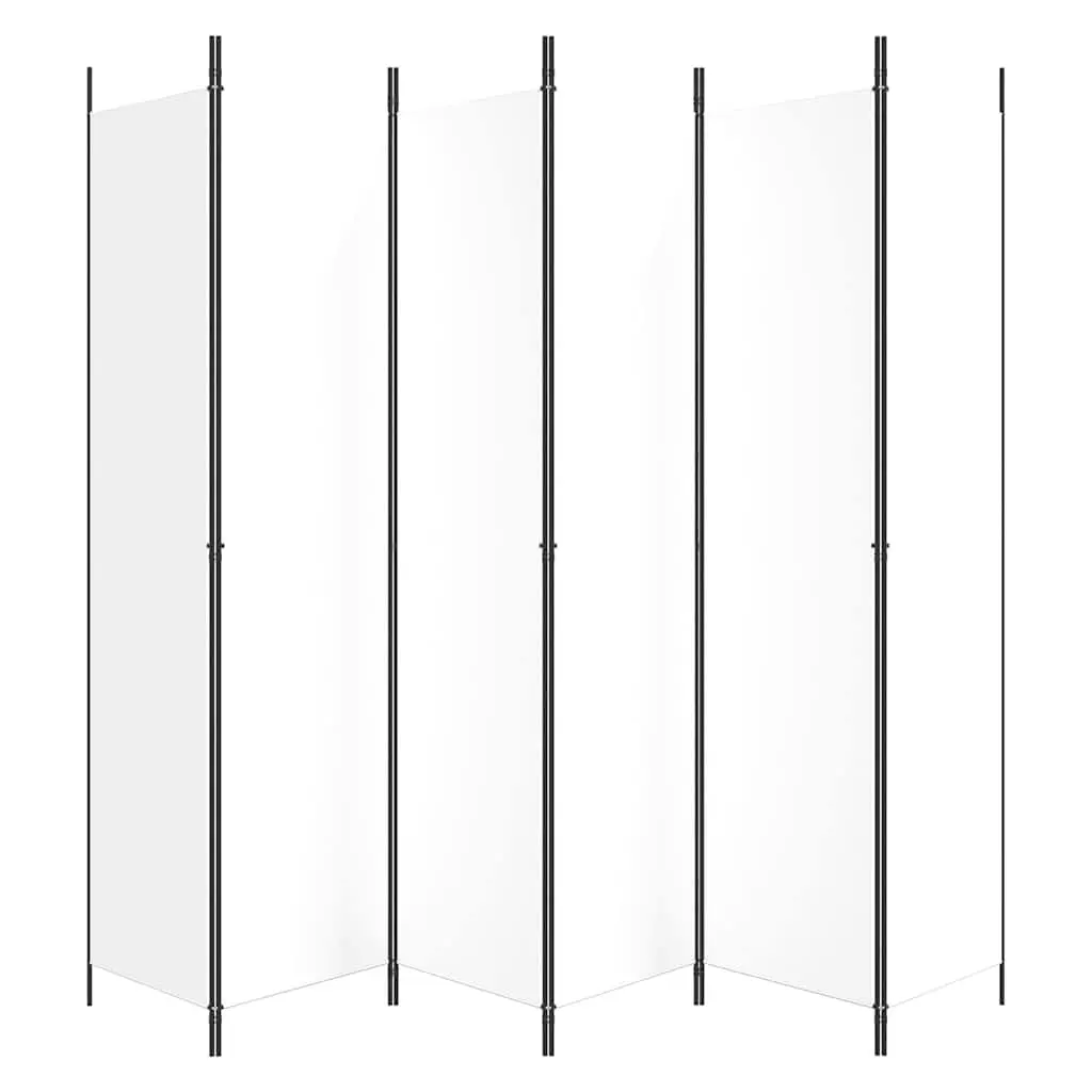 6-Panel Room Divider Folding Screen for Home Use White Fabric 300 x 220 cm