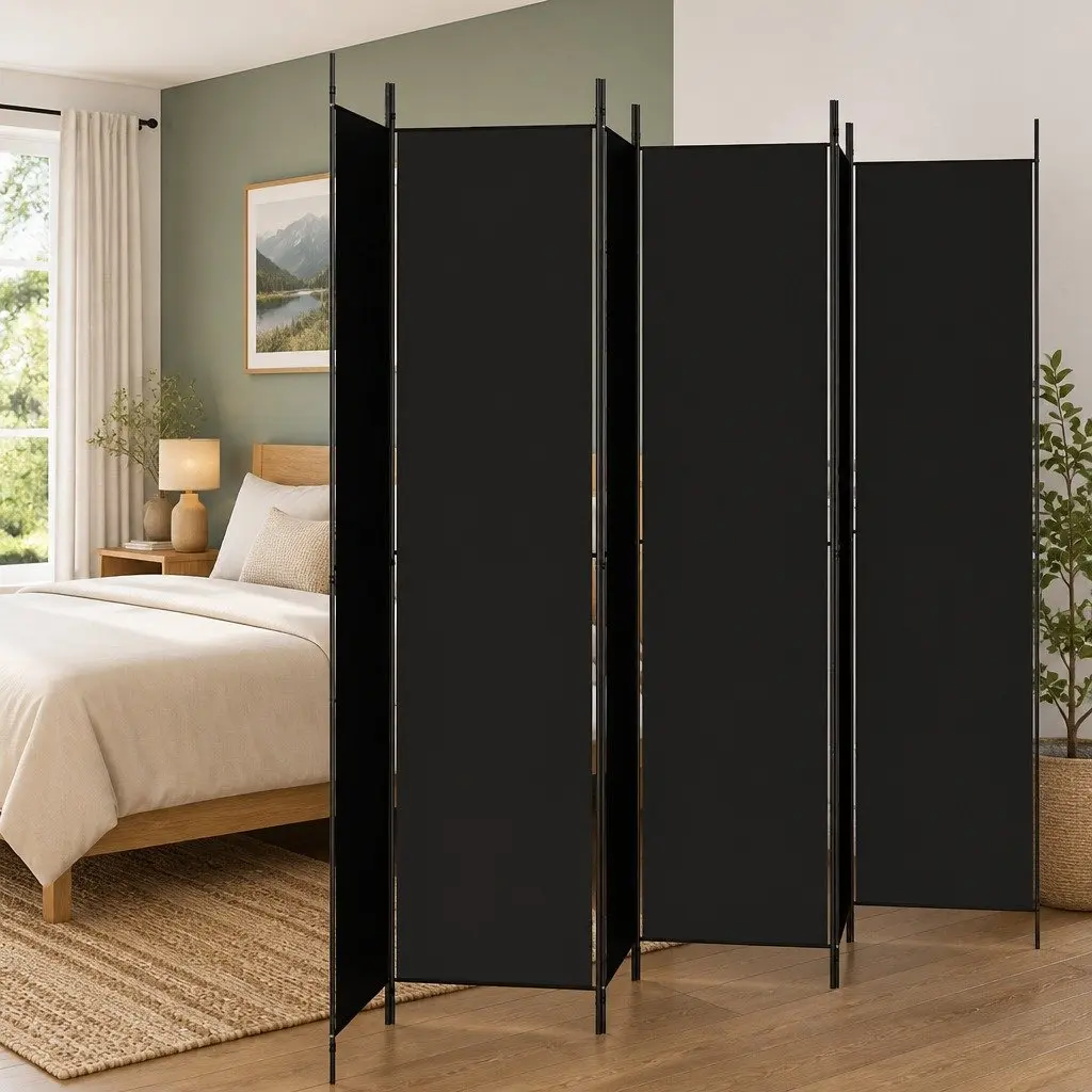6-Panel Room Divider Screen for Bedroom Living Area Office 300x220cm Foldable Fabric Privacy Partition Black