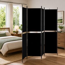 Black 4-Panel Room Divider Screen - Dimensions 200x180cm