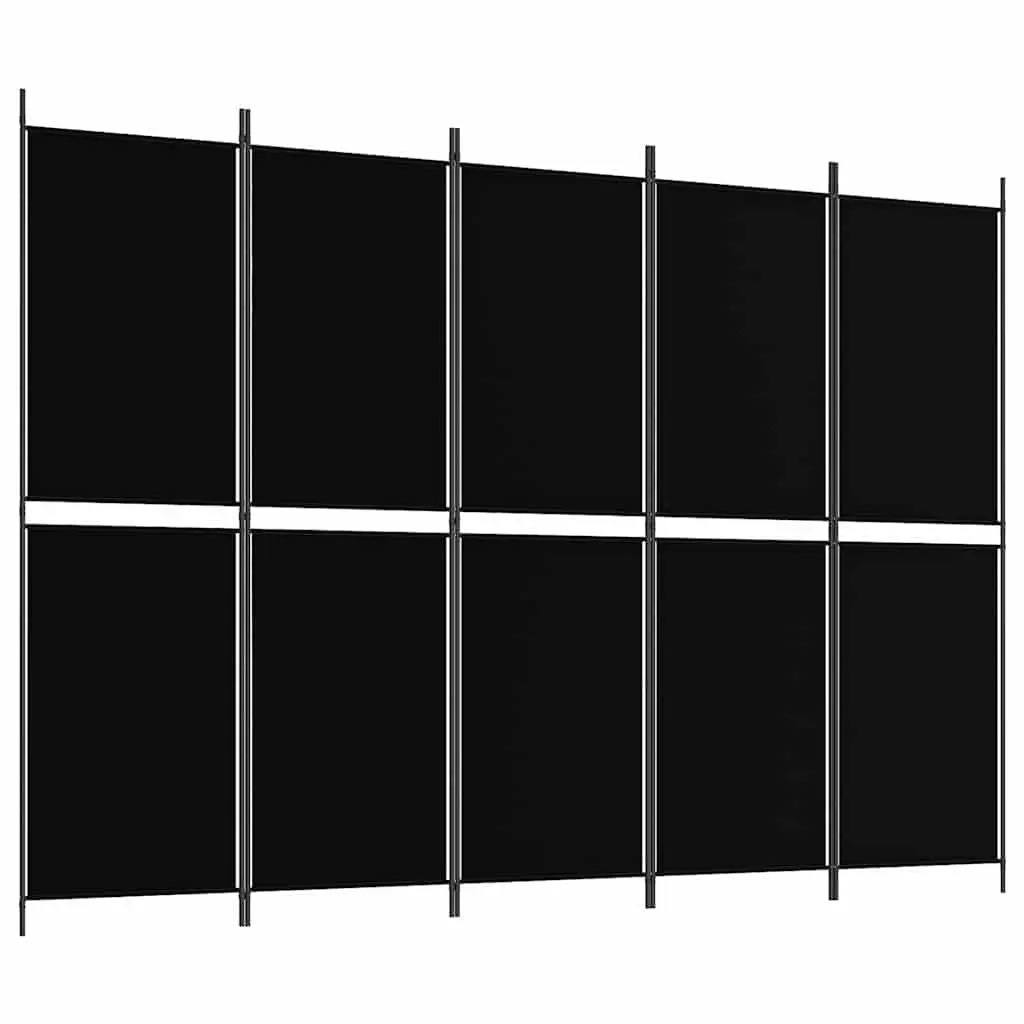 Room Divider 5-Panel Folding Privacy Screen Fabric Black 250 x 180 cm