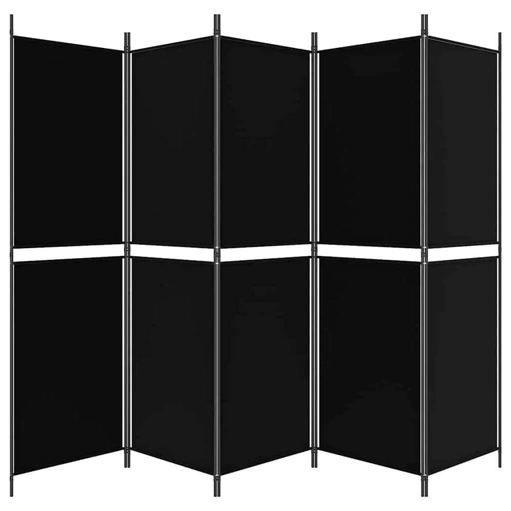 Room Divider 5-Panel Folding Privacy Screen Fabric Black 250 x 180 cm