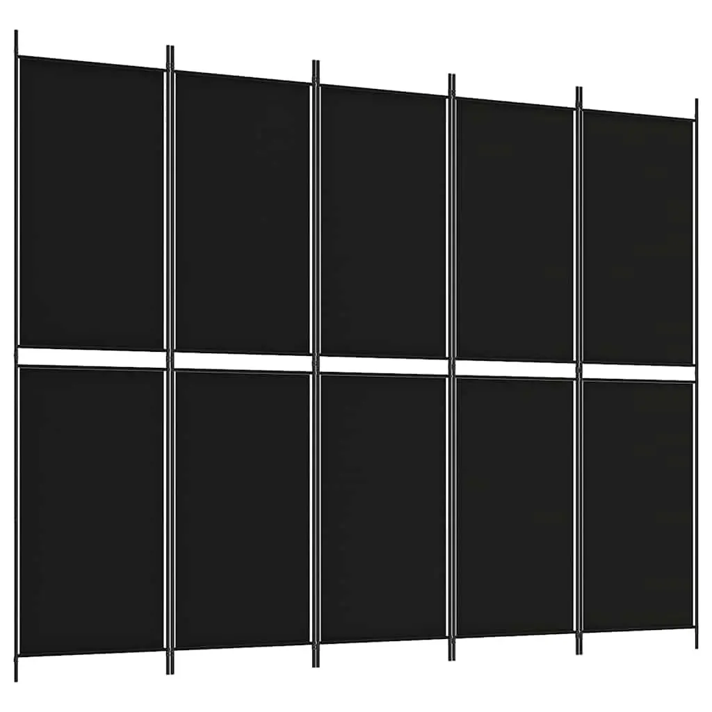 5-Panel Room Divider Screen 250x200 cm Black Fabric Folding Privacy Partition