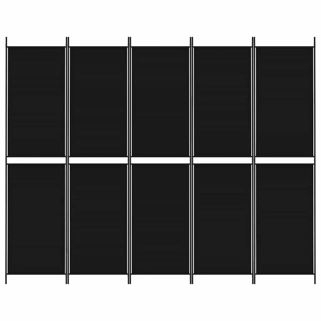 5-Panel Room Divider Screen 250x200 cm Black Fabric Folding Privacy Partition