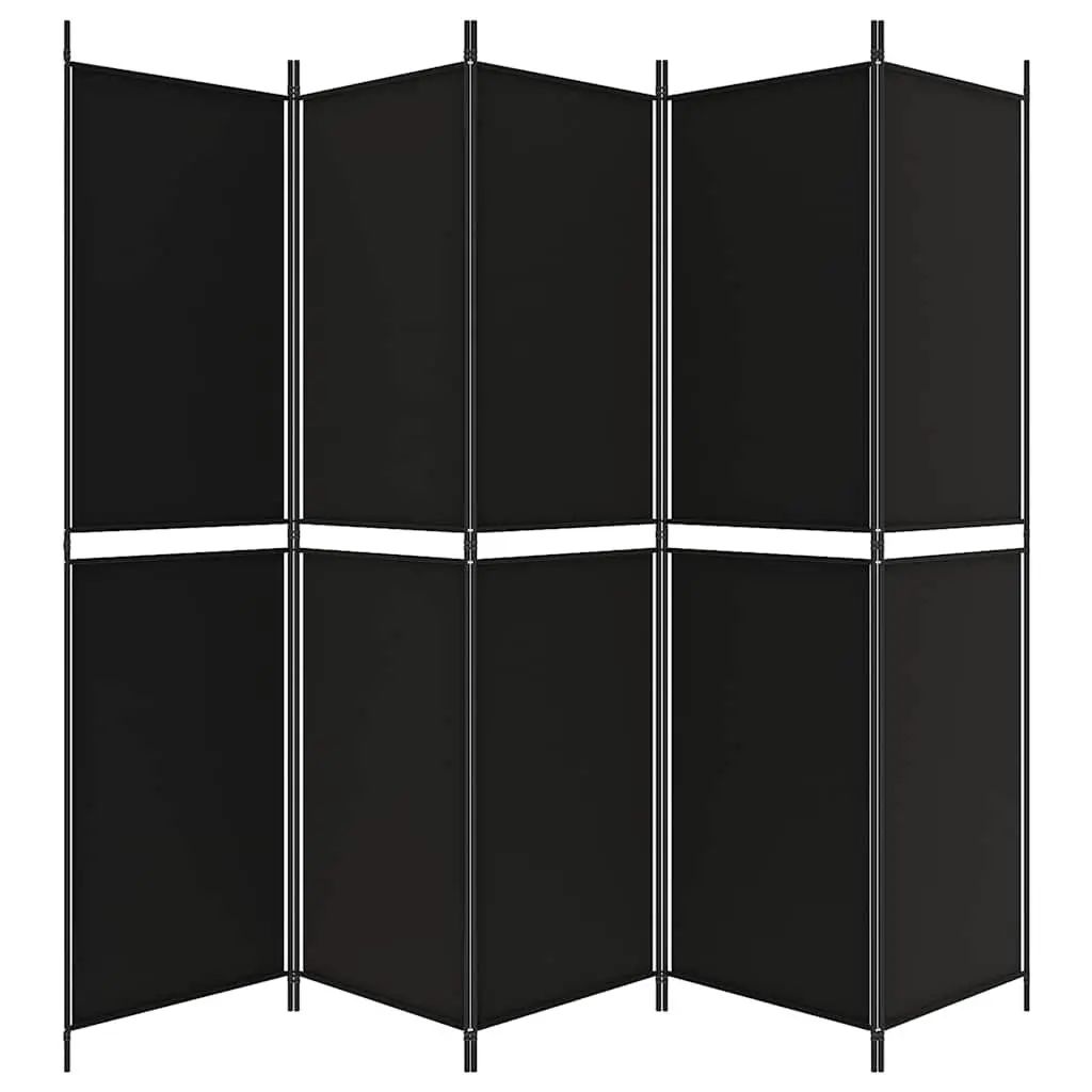 5-Panel Room Divider Screen 250x200 cm Black Fabric Folding Privacy Partition