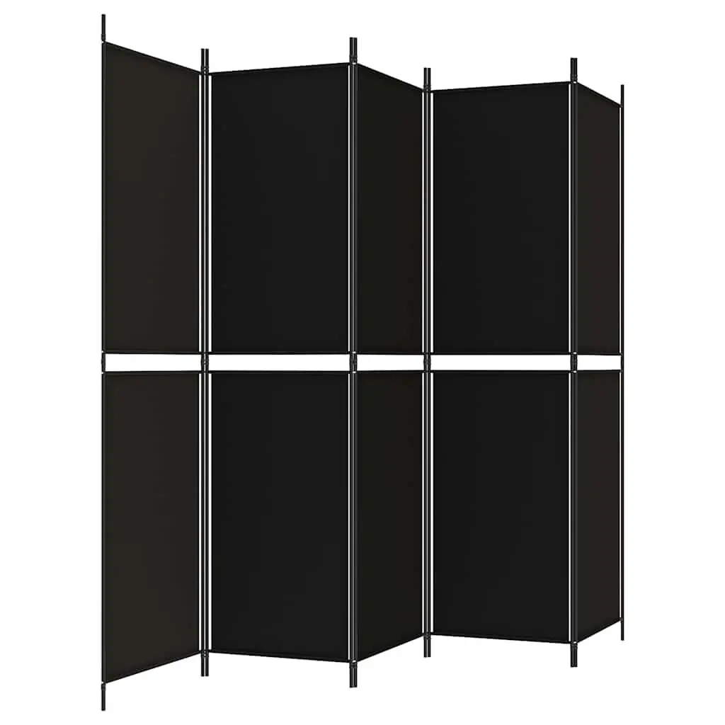 5-Panel Room Divider Screen 250x200 cm Black Fabric Folding Privacy Partition