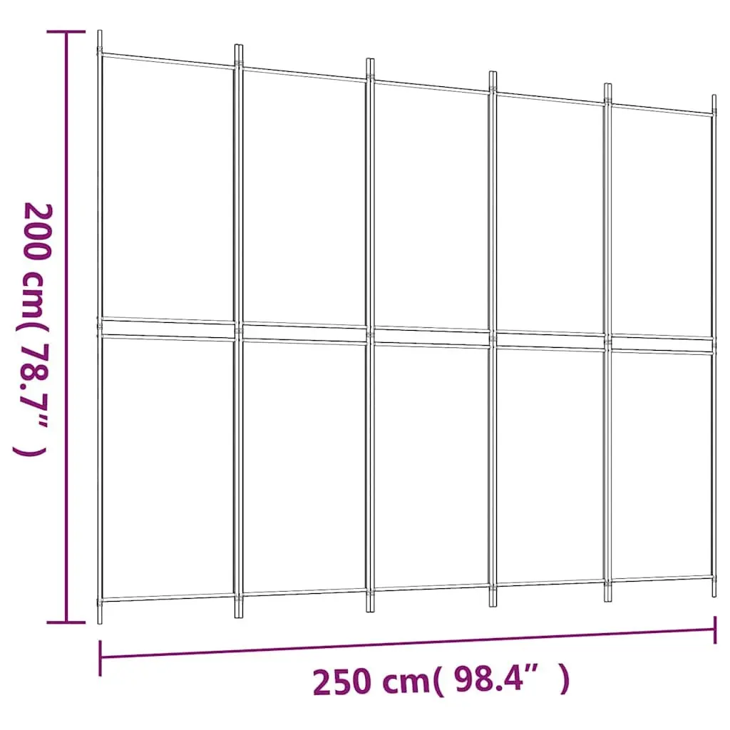 5-Panel Room Divider Screen 250x200 cm Black Fabric Folding Privacy Partition