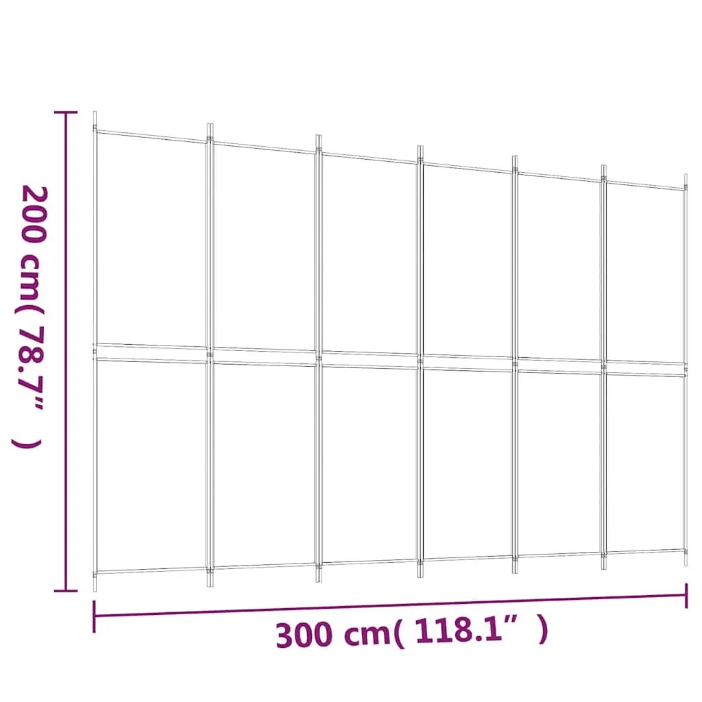 Folding Room Divider Screen 300x200cm, 6 Panels, Brown