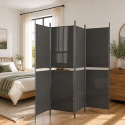 4-Panel Room Divider: Anthracite Fabric, 200 x 220 cm