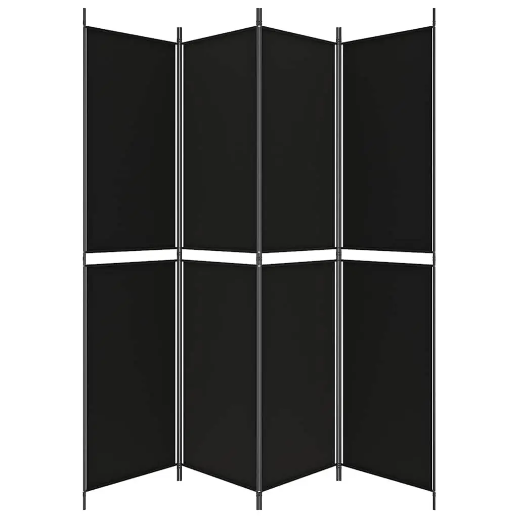 4-Panel Room Divider Black 200x220 cm Foldable Fabric Privacy Screen Partition
