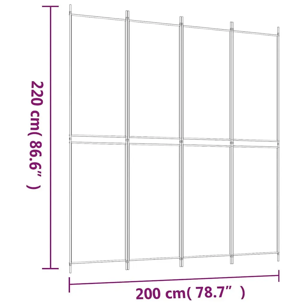 4-Panel Room Divider Black 200x220 cm Foldable Fabric Privacy Screen Partition