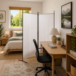 2-Panel Room Divider: 175 x 180 cm, White Fabric