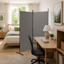 2-Panel Room Divider: Anthracite Fabric, 175 x 180 cm