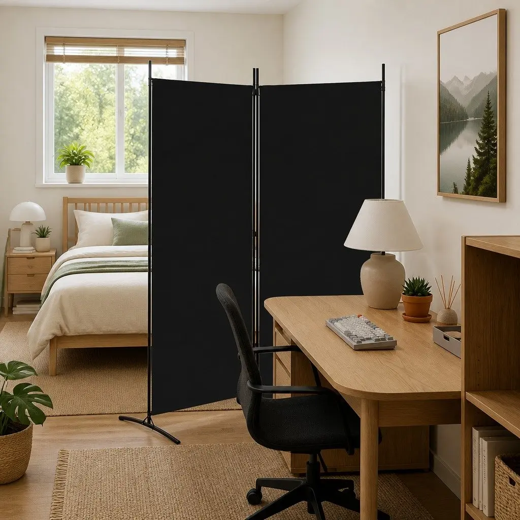 2-Panel Black Fabric Room Divider 175x180cm
