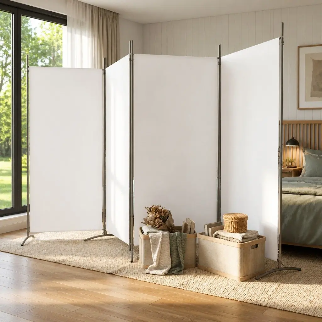Room Divider 4 Panel White Folding Screen Privacy Partition 346x180cm