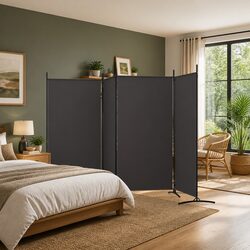 4-Panel Room Divider Specifications: Brown Fabric 346x180 cm