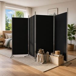Specifications of a 4-Panel Room Divider Black Fabric 346x180cm