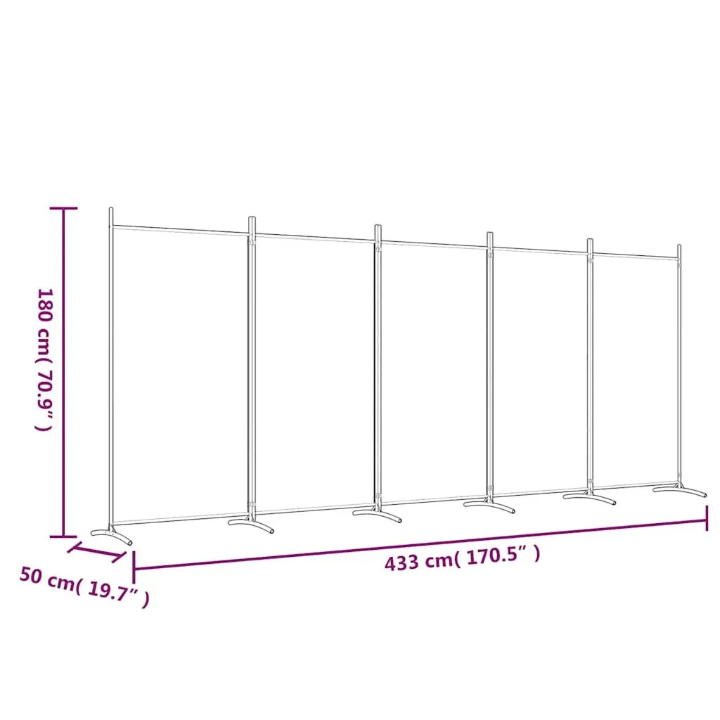 5-Panel Room Divider Screen Anthracite Fabric Foldable Privacy Partition